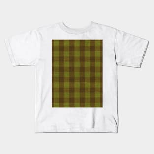 Winter Brown and Green Checkerboard Plaid Christmas Burlap Cloth Kids T-Shirt